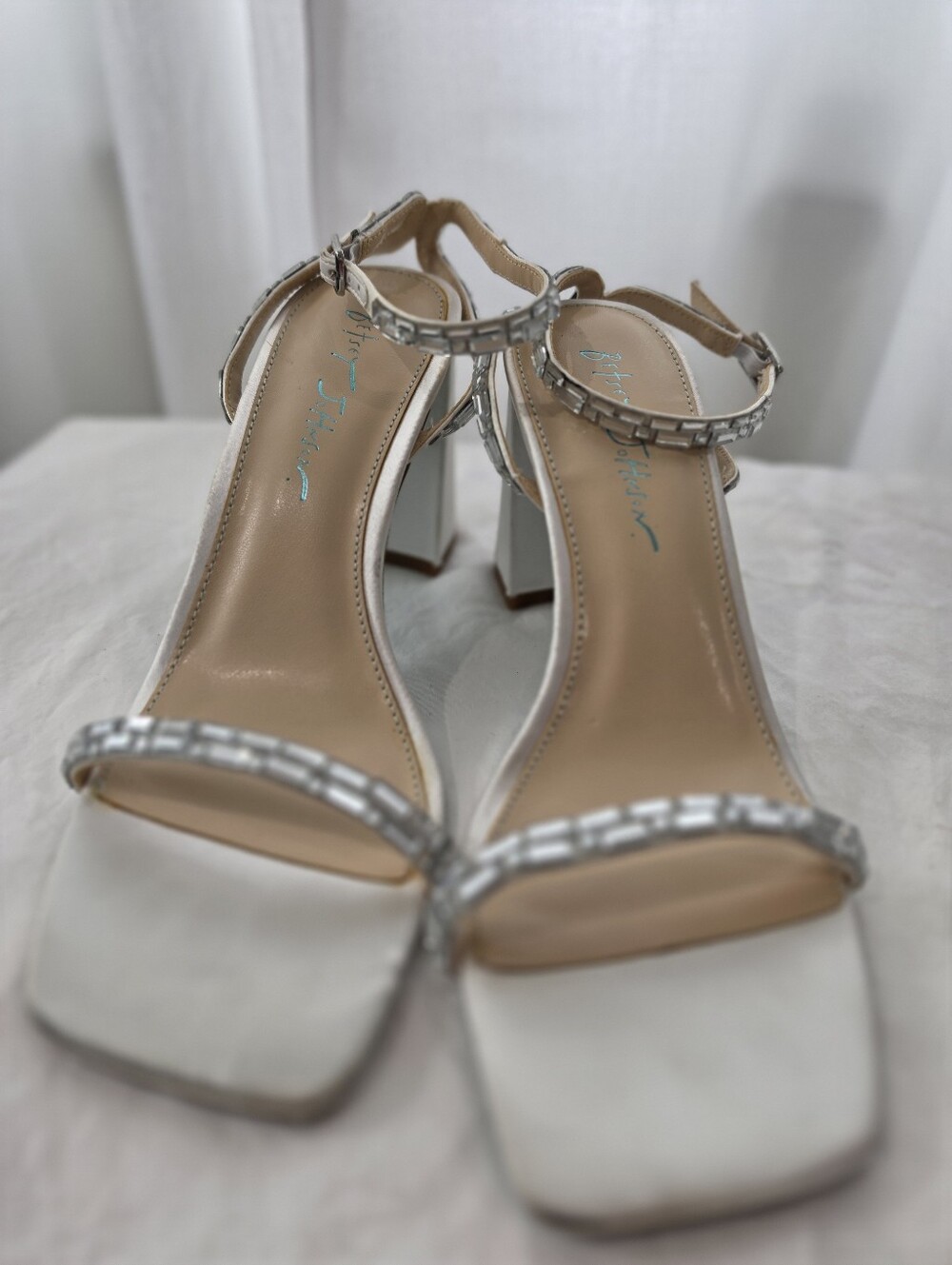 Strappy Block Heel Sandals Silver w/ Silver Jewels BETSEY JOHNSON